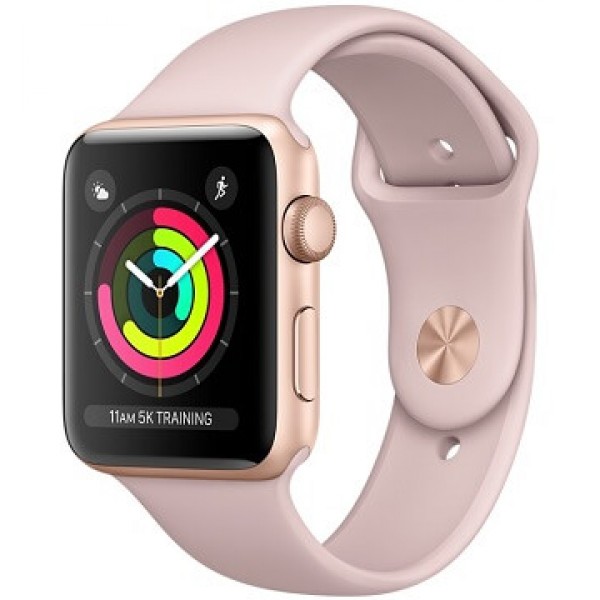 Apple Watch Series 3, 38 мм, Корпус из золотистого алюминия, спортивный ремешок цвета розовый песок